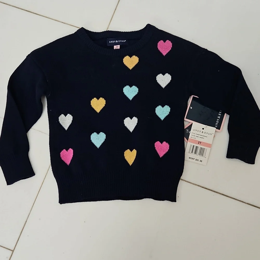 NWT Navy Heart Sweater and Pink Leggings Set By Andy‎ And Evan 2T